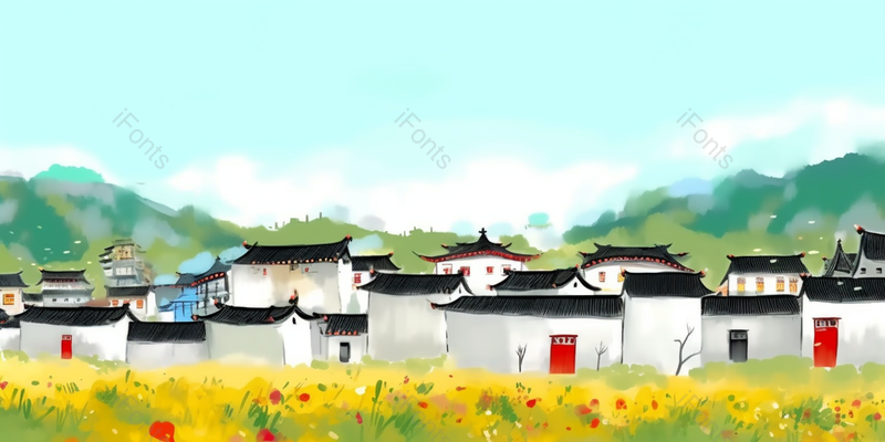 春天油菜花盛开的农村乡村景画水彩插画,插画/手绘图,插画/手绘图库,插画/手绘图下载,插画/手绘